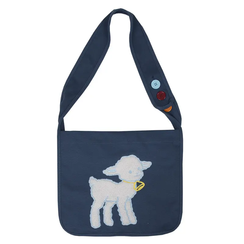 Women Canvas Shoulder Bag Little Lamb Embroidery Girls Cotton Cloth Crossbody Bags Large Capacity School Books Bag Shopping Bags