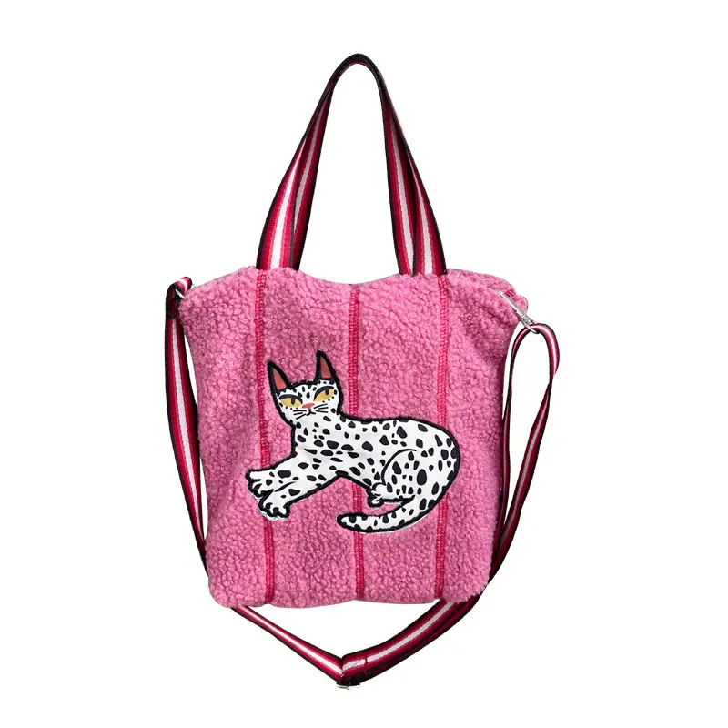 Women Small Plush Shoulder Bag Cute Lamb Like Tote Eco Cloth Square Purse Female Shopper Canvas Handbag Cross Messenger Bags