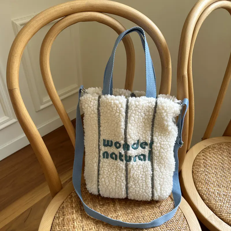 Women Small Plush Shoulder Bag Cute Lamb Like Tote Eco Cloth Square Purse Female Shopper Canvas Handbag Cross Messenger Bags