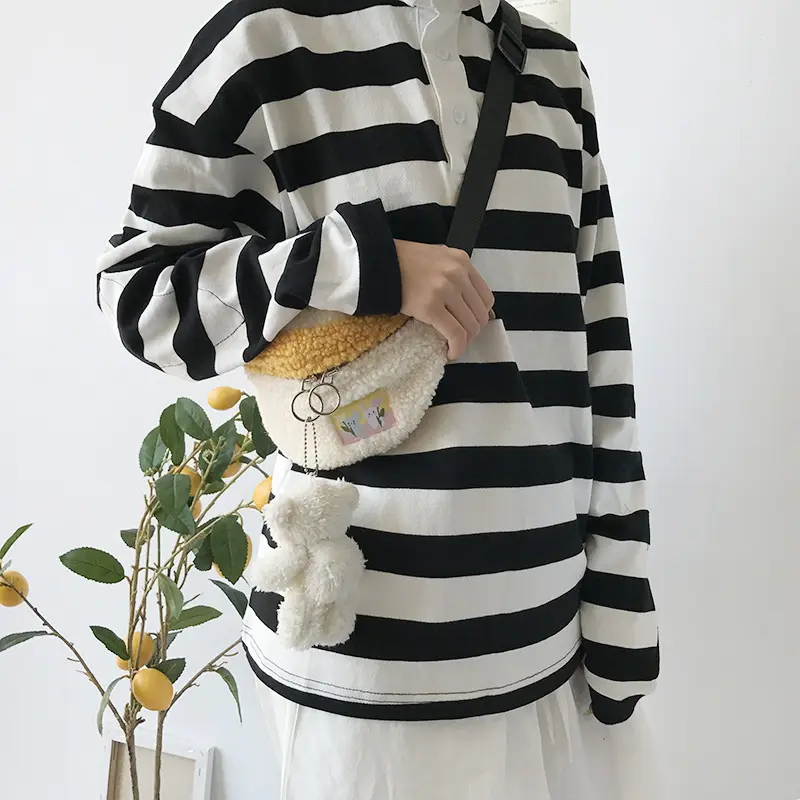 Women Chest Shoulder Bag Lamb Like Fabric Soft Plush Purse Simple Patchwork Panelled Phone Pouch Cute Crossbody Bags For Girls