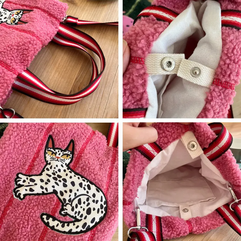 Women Small Plush Shoulder Bag Cute Lamb Like Tote Eco Cloth Square Purse Female Shopper Canvas Handbag Cross Messenger Bags
