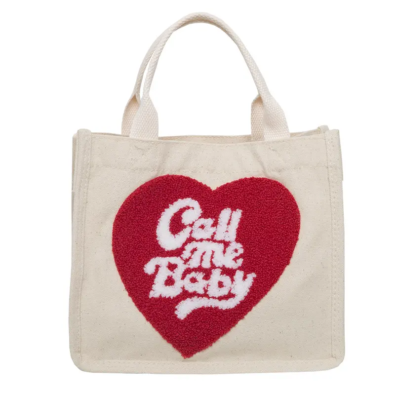 Cute Lunch Bag Heart Shape Canvas Picnic Tote Cotton Cloth Small Handbag Pouch Dinner Container Food Storage Bags For Lunch Box