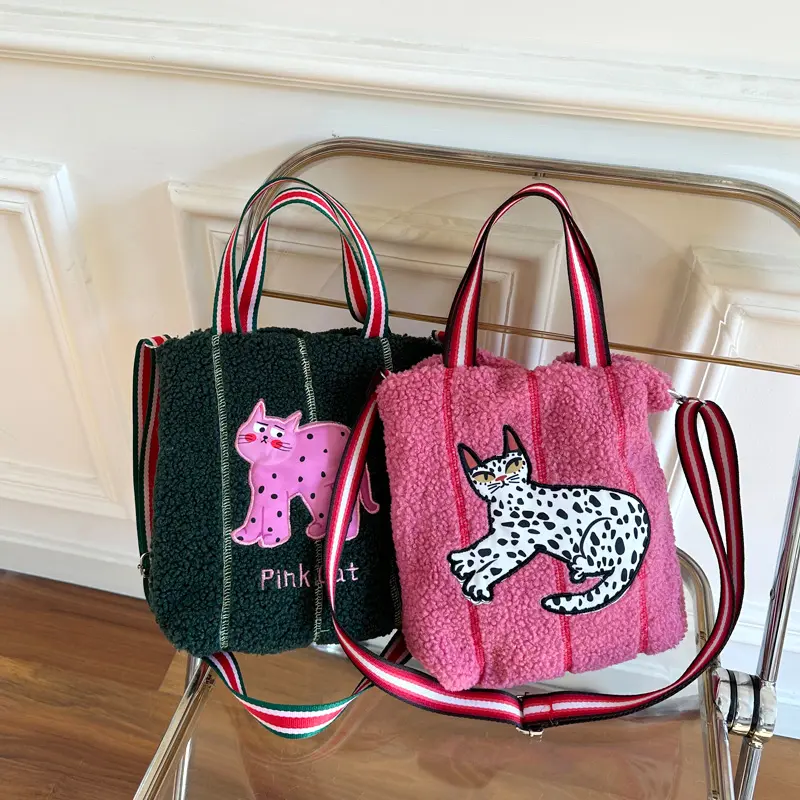 Women Small Plush Shoulder Bag Cute Lamb Like Tote Eco Cloth Square Purse Female Shopper Canvas Handbag Cross Messenger Bags