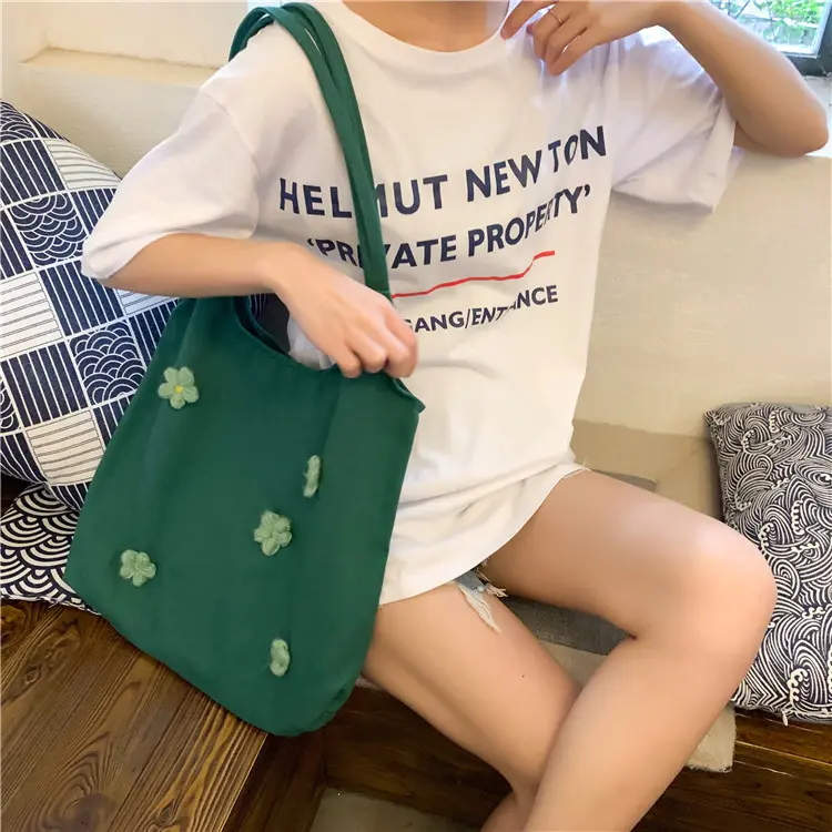 Women Canvas Shoulder Bag Bright Daisies Cotton Cloth Handbag Female Flower Casual Totes Large Capacity Shopping Bags For Girls