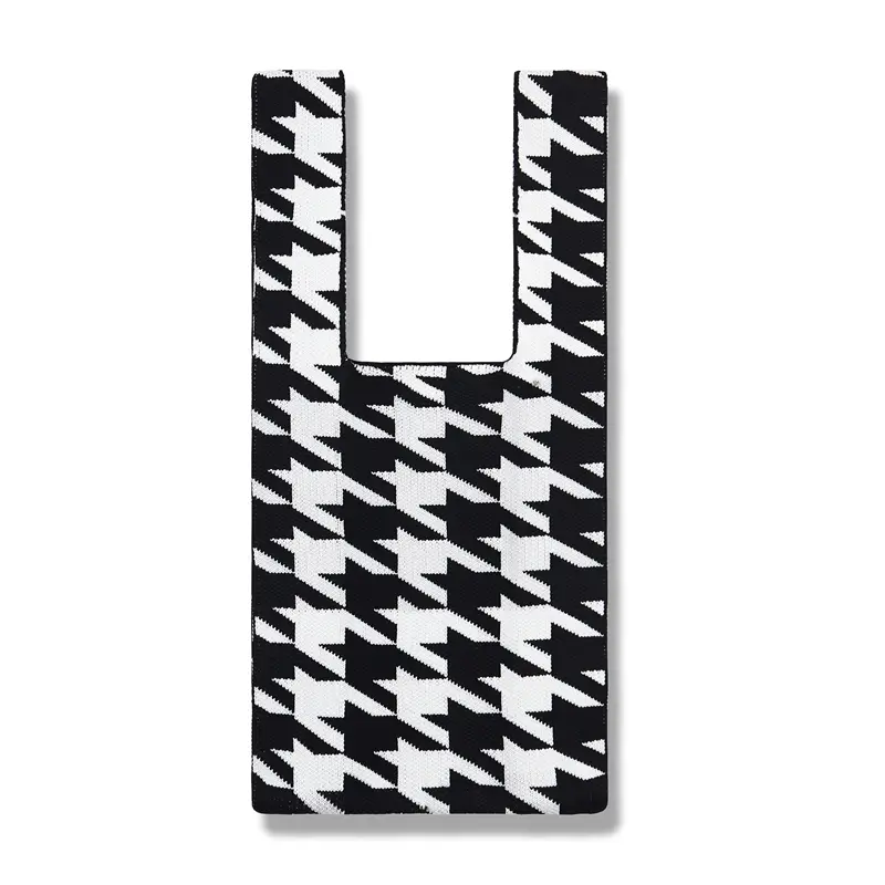 Knitting Fabric Women Handbag Houndstooth Design Eco Small Shopping Bag Decoration Purses Woolen Plaid Cloth Tote For Ladies