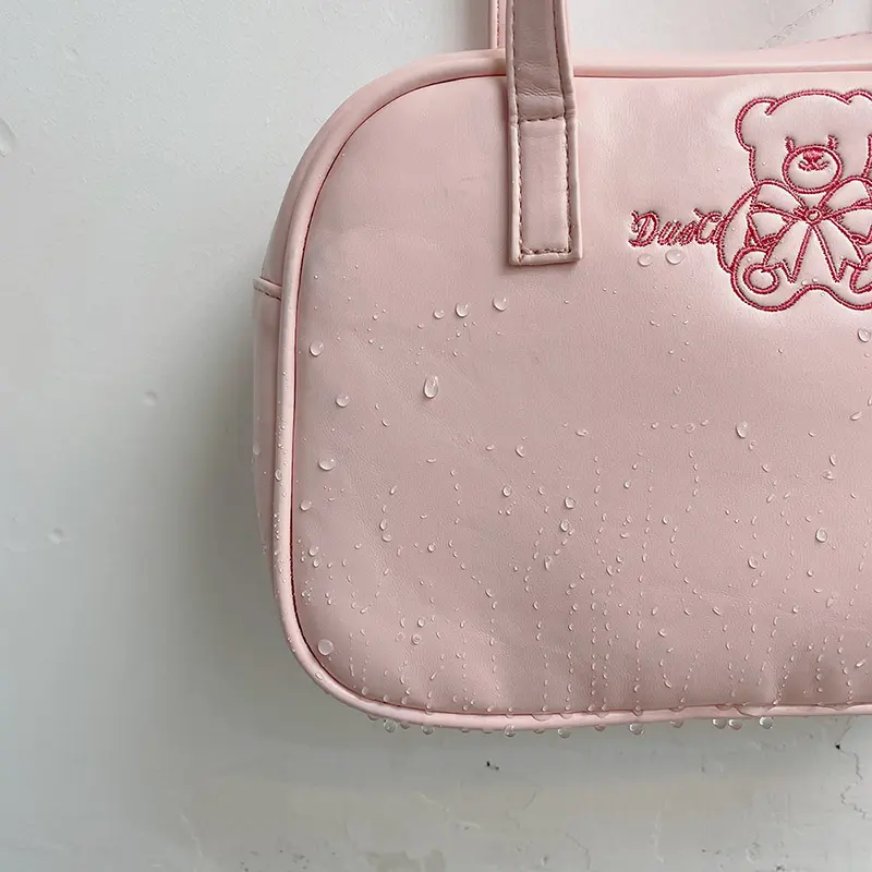 Embroidery Women Lovely Shoulder Bag College Girls Little Handbag Small Tote Ladies Underarm Bags Cute Bear Eco PU Leather Purse