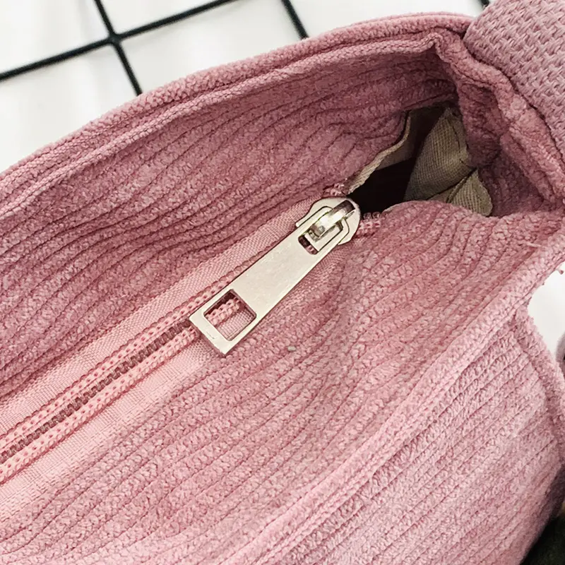 Women Stripe Corduroy Crossbody Bags Daisy Embroidery Canvas Zipper Shoulder & Messenger Bag Phone Coin Money Handbags For Girls