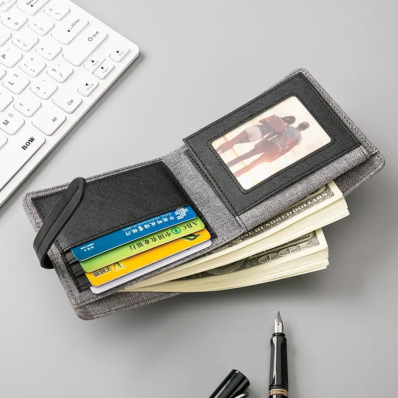 Men Fashion Slim Wallets Small Nylon Cloth Wallet Three-Fold Men Money Purse Short Male Wallet Card Holder Strap Money Clip