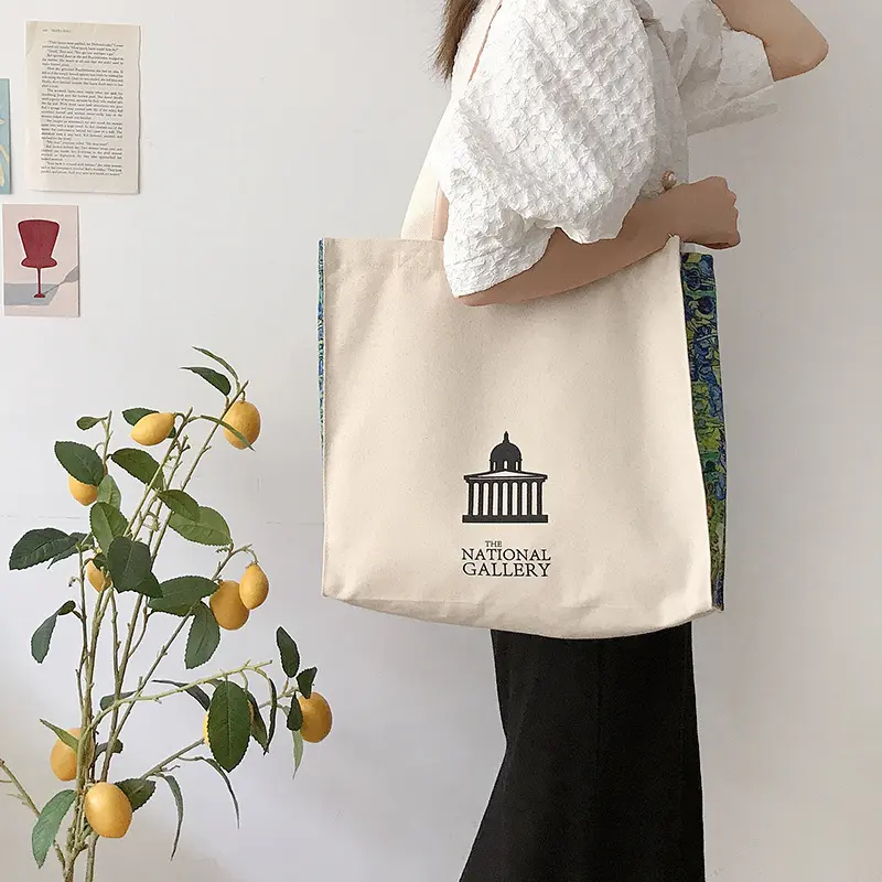 Women Canvas Shoulder Bag Love Philosophy Daily Shopping Bags Oil Painting Books Bag Thick Cotton Cloth Handbags Tote For Ladies