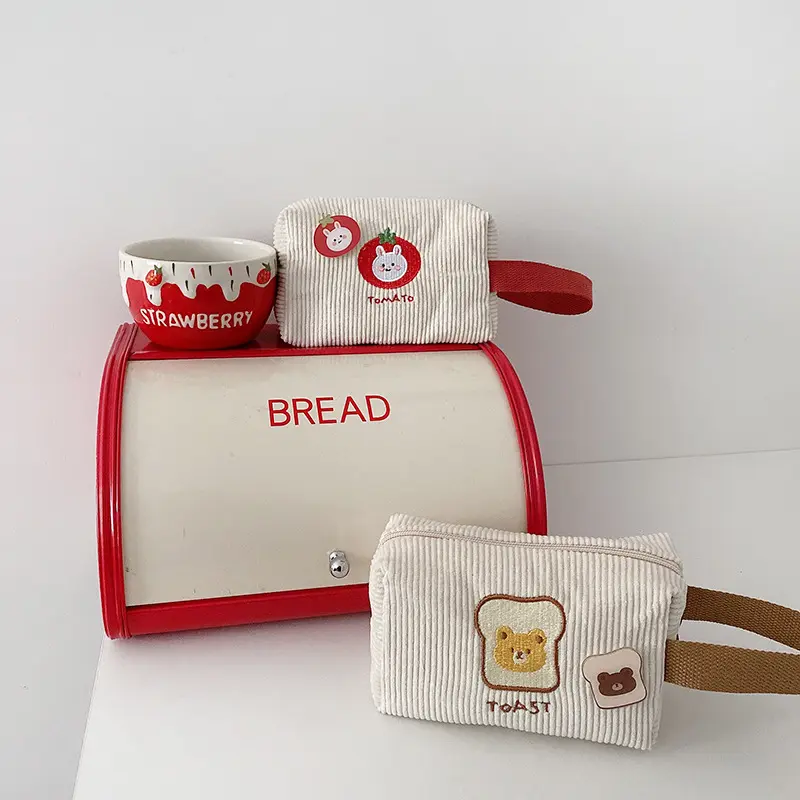 Women Little Cute Clutch Bag Plush Cloth Makeup Bags Corduroy Coin Purse Lovely Key Bag Lady Small Embroidery Shopping Handbag