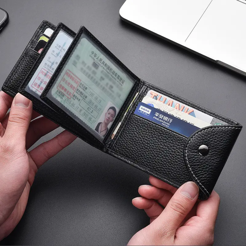 Ultra-Thin Genuine Leather Driver's License Case Men's Small Short Wallets Purses Multi-Slot Credit Bank ID Card Holder Package