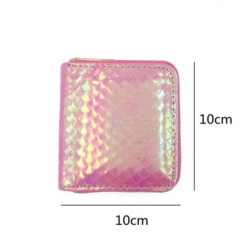 4-Color Fashion Mermaid Pattern Women Wallet PU Leather Cute Short Coin Purses Female ID Credit Card Holder Zipper Clutch