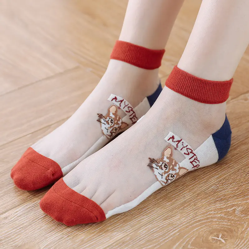5 Pairs/Set Women Girls Summer Fruit Cartoon Short Stockings Cotton Bottom Crystal Silk Transparent Elastic Fashion Lace Socks