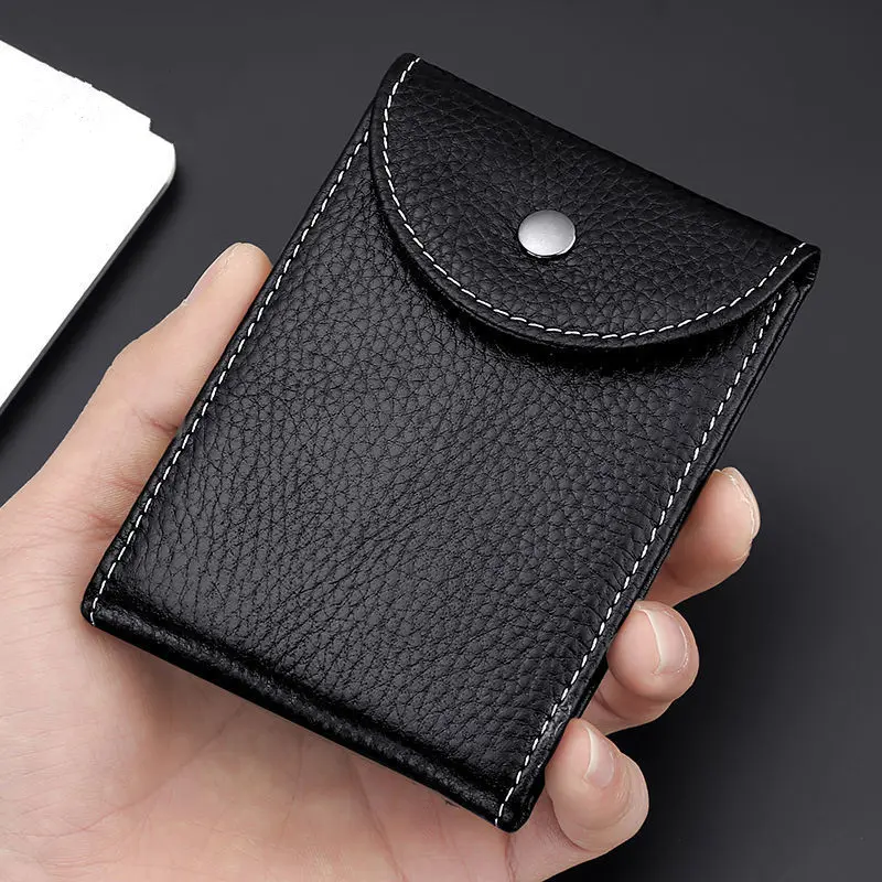 Ultra-Thin Genuine Leather Driver's License Case Men's Small Short Wallets Purses Multi-Slot Credit Bank ID Card Holder Package