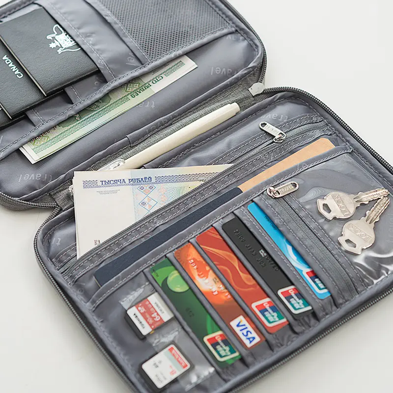 Men & Women Multifunctional Passport Wallet Credit Card Holder Long Zipper Organizer Wallets Coin Purse Travel Money Clutch Bag