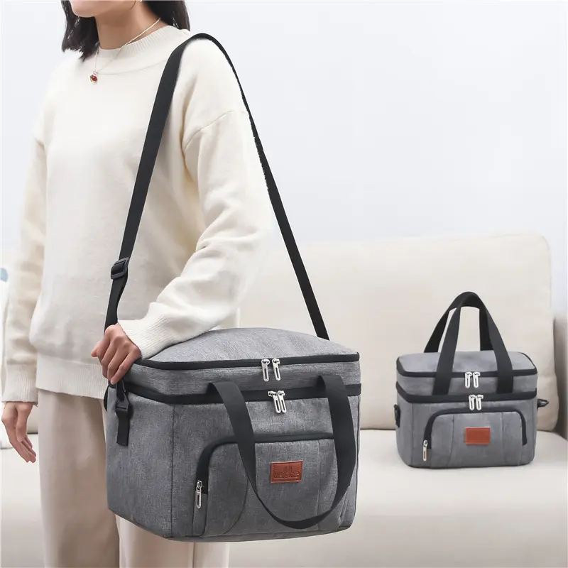 Double Layer Insulated Heat Lunch Bag Food Thermal Bento Bags Oxford Cloth Portable Storage Tote Shoulder Crossbody Handbags