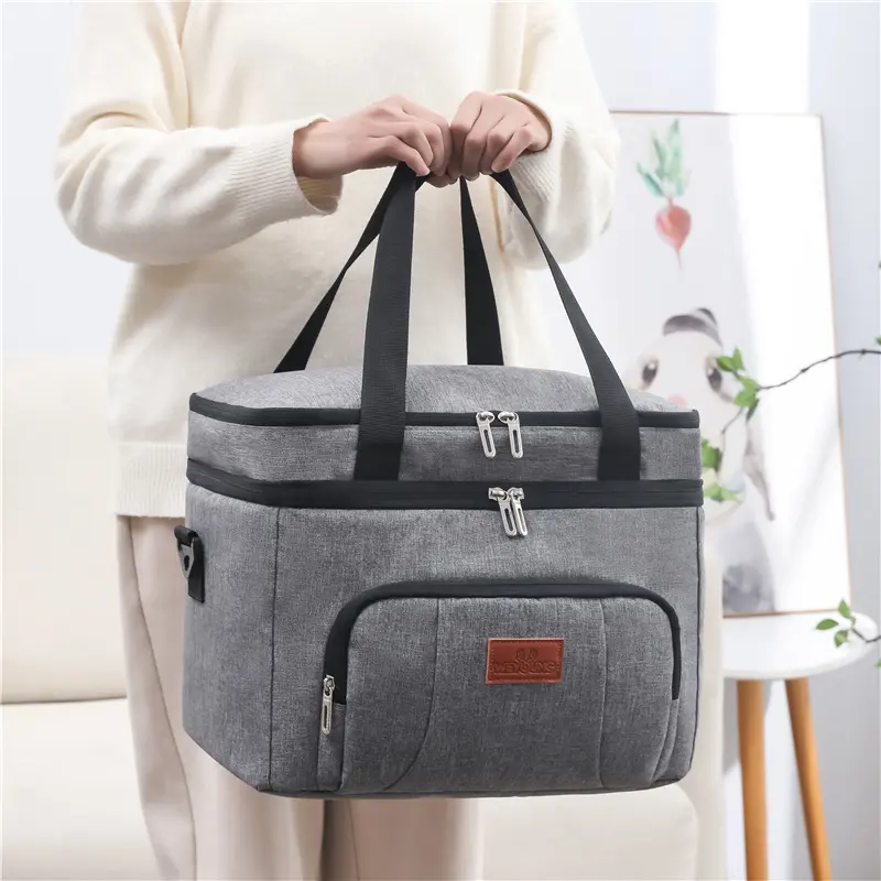 Double Layer Insulated Heat Lunch Bag Food Thermal Bento Bags Oxford Cloth Portable Storage Tote Shoulder Crossbody Handbags