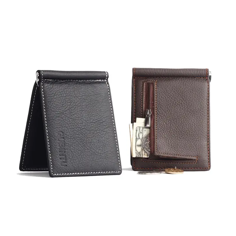 Real Leather Wallet Card Holder for Men Ultra-thin Dollar Money Clip Multifunctional Coin Purse Luxury Bill Storage Package Man