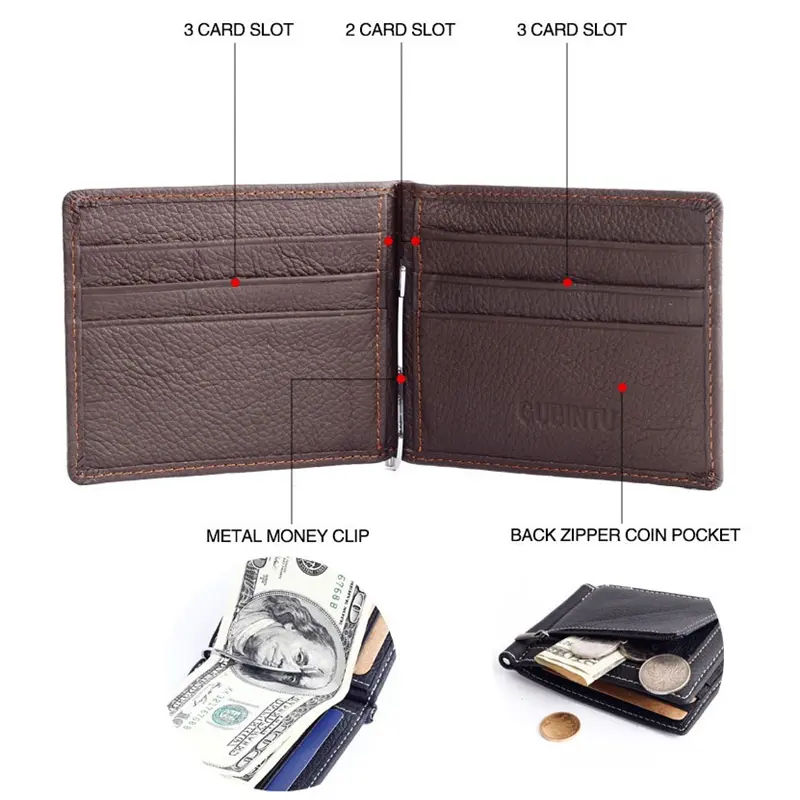 Real Leather Wallet Card Holder for Men Ultra-thin Dollar Money Clip Multifunctional Coin Purse Luxury Bill Storage Package Man