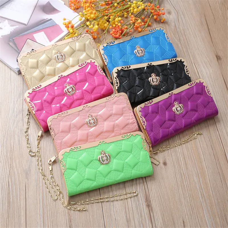 Women Girls Long Wallets Ladies Crown PU Leather Zipper Coin Purses Large Capacity Female Clutch Phone Money Card Holder