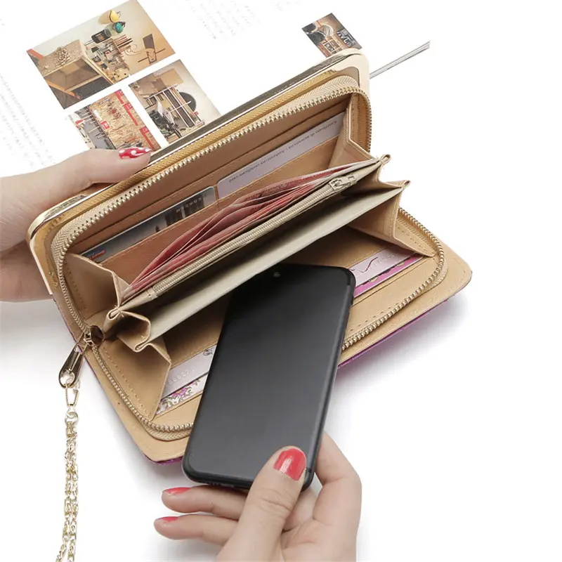 Women Girls Long Wallets Ladies Crown PU Leather Zipper Coin Purses Large Capacity Female Clutch Phone Money Card Holder