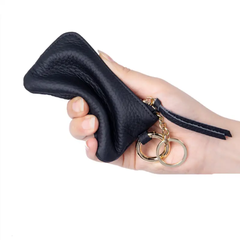 New Hanging Neck Coin Purse with Key Ring Women Cowhide Short Wallet Portable Solid Color Storage Purse Mini Card Holder