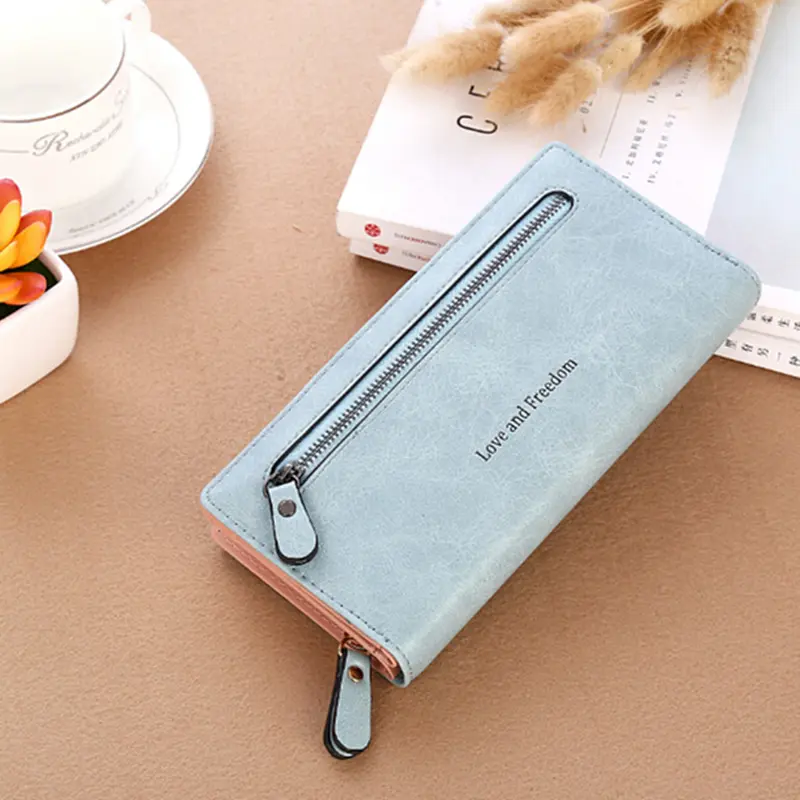 Fashion Women Long Thick Wallet Solid Color Clutch Large Capacity Rectangle Phone Pocket Money Bag Ladies PU Leather Coin Purse