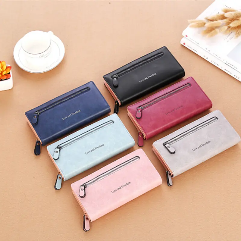 Fashion Women Long Thick Wallet Solid Color Clutch Large Capacity Rectangle Phone Pocket Money Bag Ladies PU Leather Coin Purse