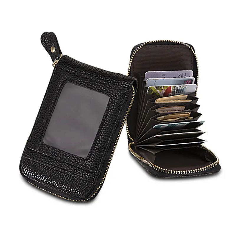 Vintage PU Leather Business Credit Card Holder RFID Blocking Zipper Women Men Wallet Pocket Organizer Money Bag Coin Purse Clip