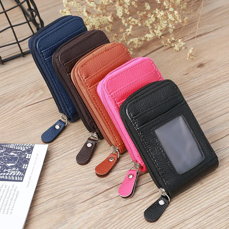 Vintage PU Leather Business Credit Card Holder RFID Blocking Zipper Women Men Wallet Pocket Organizer Money Bag Coin Purse Clip