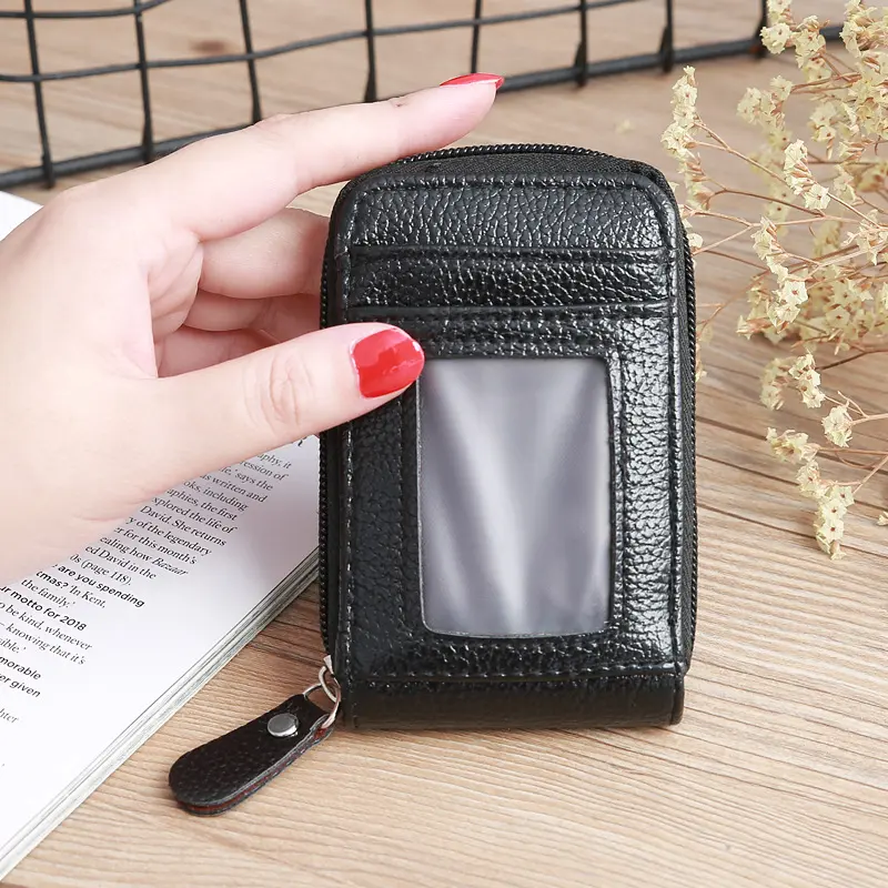 Vintage PU Leather Business Credit Card Holder RFID Blocking Zipper Women Men Wallet Pocket Organizer Money Bag Coin Purse Clip