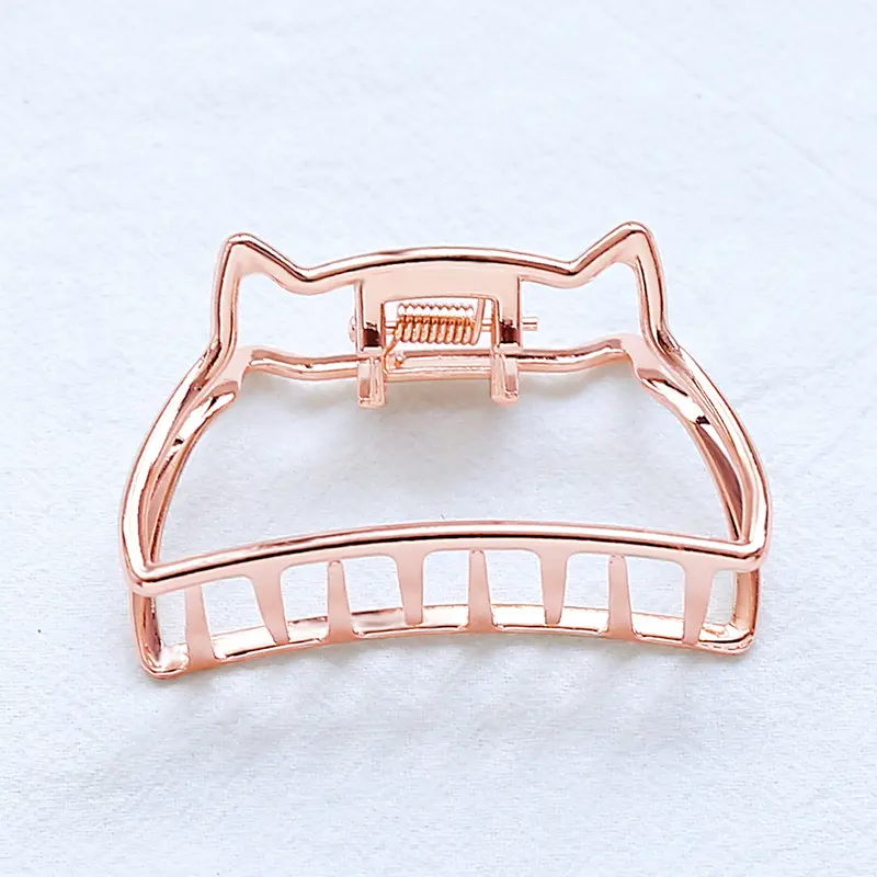 Women Girls Cute Cat Ears Hair Claw Geometric Metal Alloy Solid Color Korean Styling Hairdressing Tool Hairpin Hair Accessories