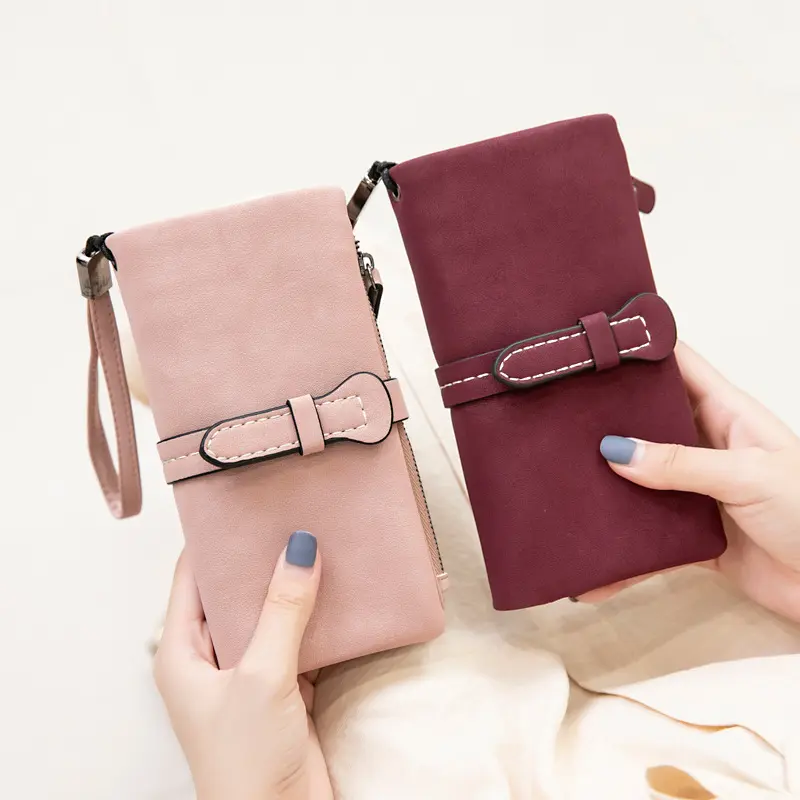Women's Long Matte Wallet Solid Color Zipper Buckle Large-capacity Portable Handbag Female Clutch Coin Purse Card Holder