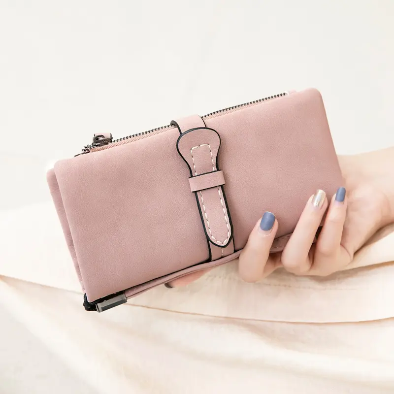 Women's Long Matte Wallet Solid Color Zipper Buckle Large-capacity Portable Handbag Female Clutch Coin Purse Card Holder