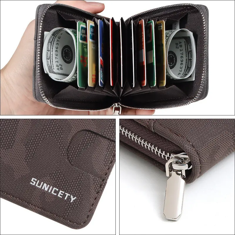 RFID Zipper Multi-slot Card Holder Casual Men's Organ Short Wallets PU Camouflage Leather Bussiness ID Credit Card Case Package