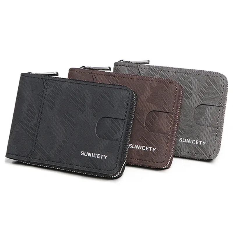 RFID Zipper Multi-slot Card Holder Casual Men's Organ Short Wallets PU Camouflage Leather Bussiness ID Credit Card Case Package