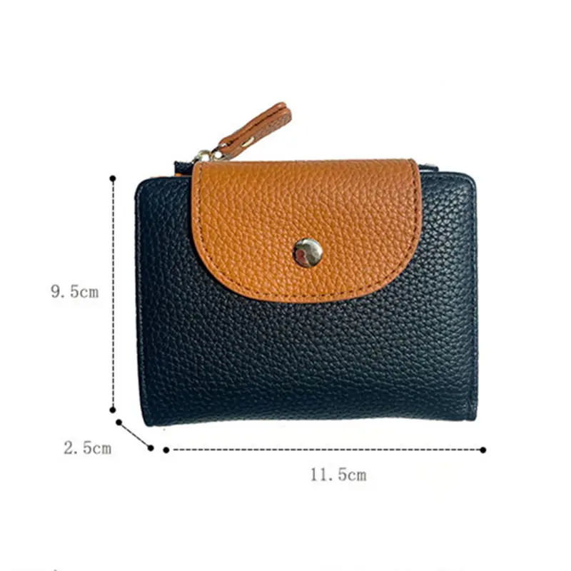 Soft Leather Mini Zipper Coin Bag Snap Button Solid Color Women Wallets Folding Card Holder Large-capacity Money Bag
