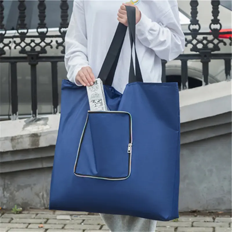 Large Oxford Cloth Shopping Bags Folding Travel Packaging Clothes Bag Zipper Style Portable Outdoor Camping Stoarge