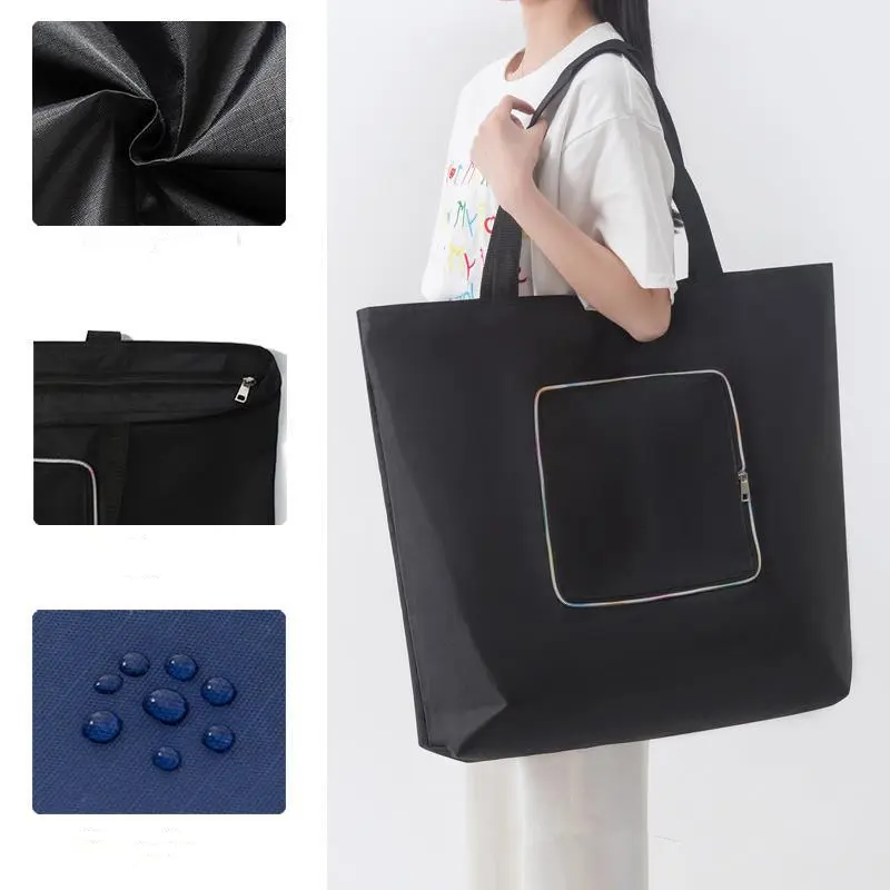 Large Oxford Cloth Shopping Bags Folding Travel Packaging Clothes Bag Zipper Style Portable Outdoor Camping Stoarge
