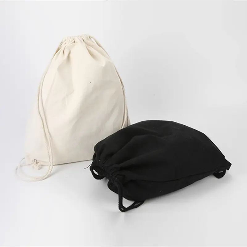 Canvas Bag Black White Shoulders Drawstring Pocket  Shopping Student Backpack Bag Cotton Traveling storage Bag