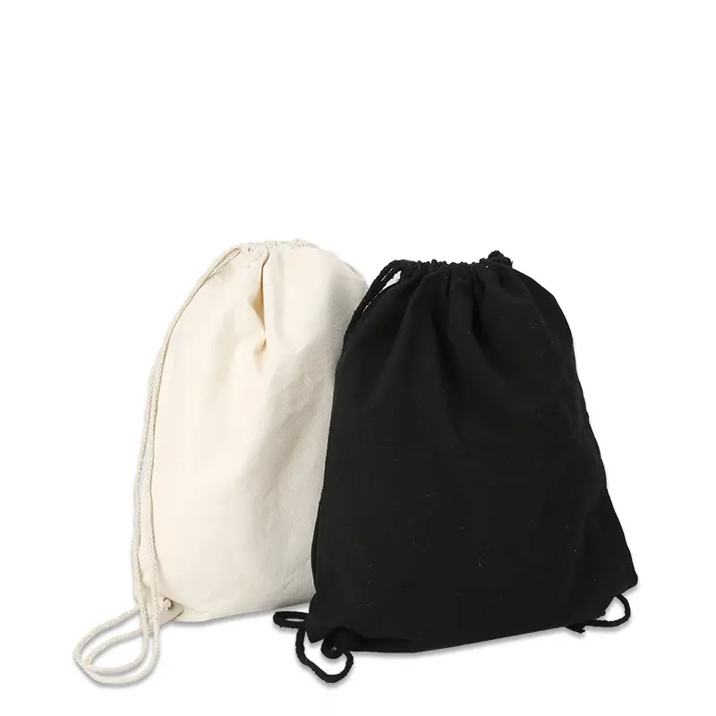 Canvas Bag Black White Shoulders Drawstring Pocket  Shopping Student Backpack Bag Cotton Traveling storage Bag
