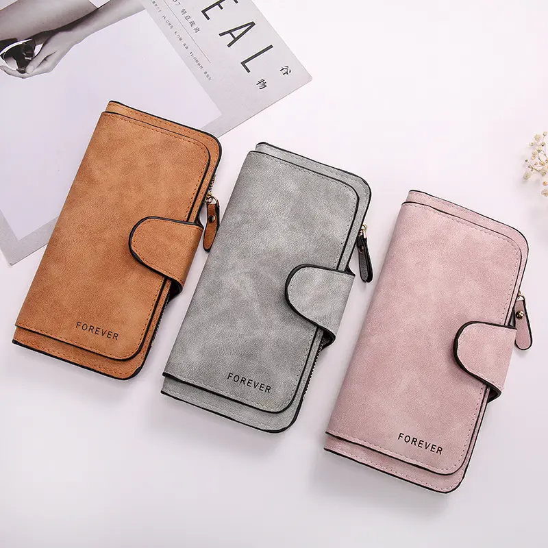 Women's Frosted PU Wallet Large-capacity Long Folding Multi-card Card Holder Portable Zipper Money Bag Coin Purse