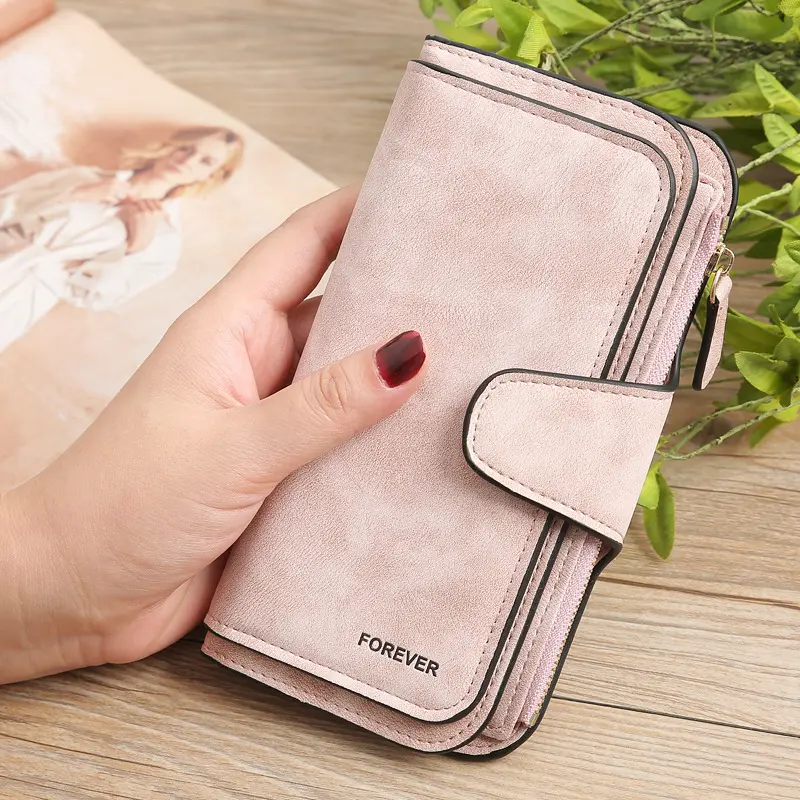 Women's Frosted PU Wallet Large-capacity Long Folding Multi-card Card Holder Portable Zipper Money Bag Coin Purse