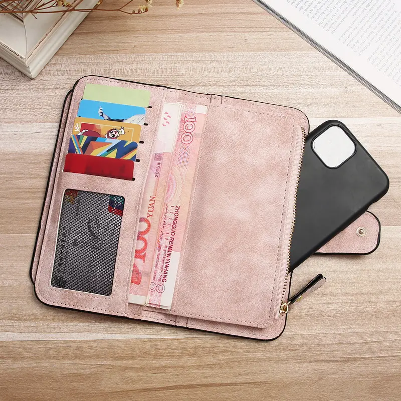 Women's Frosted PU Wallet Large-capacity Long Folding Multi-card Card Holder Portable Zipper Money Bag Coin Purse