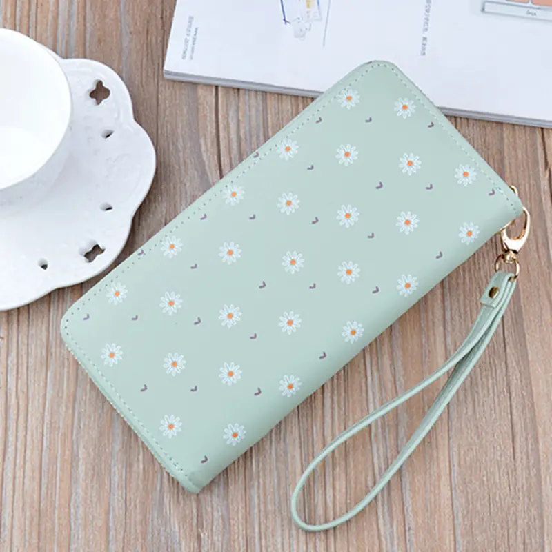 Large Capacity Women's Wallet Flower Print Card Holder Fashhion Money Bag PU Leather Zipper Purse Long Clutch 19.5x9.5x2.5cm