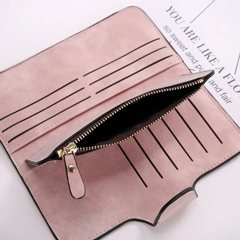 Women's Frosted PU Wallet Large-capacity Long Folding Multi-card Card Holder Portable Zipper Money Bag Coin Purse