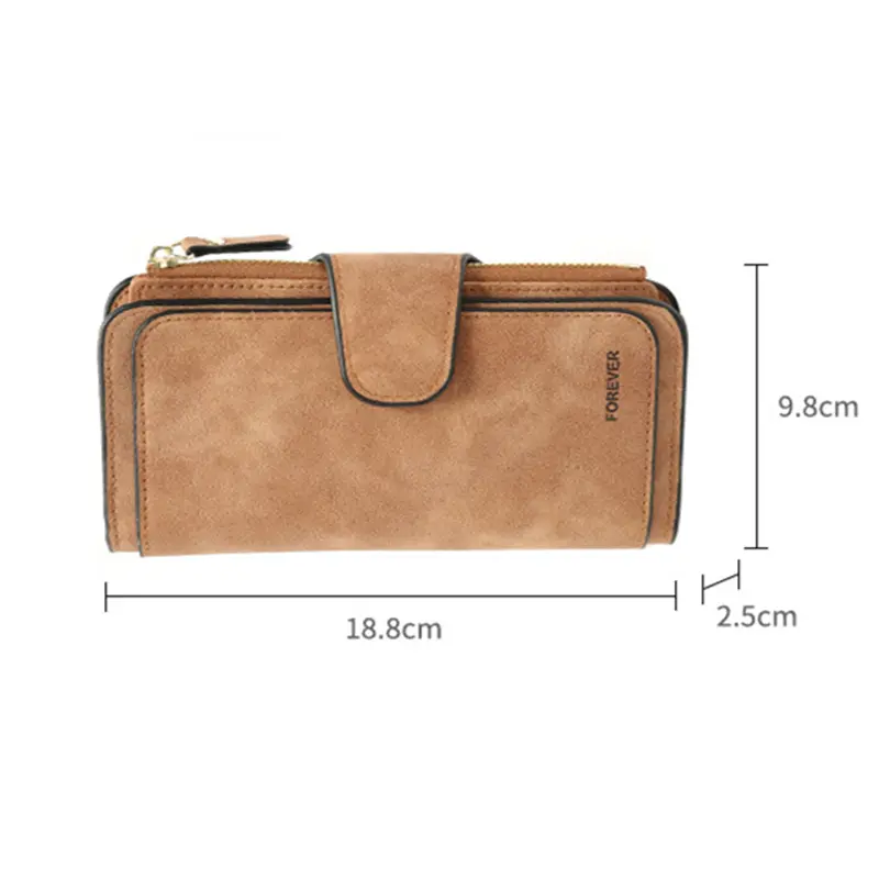 Women's Frosted PU Wallet Large-capacity Long Folding Multi-card Card Holder Portable Zipper Money Bag Coin Purse