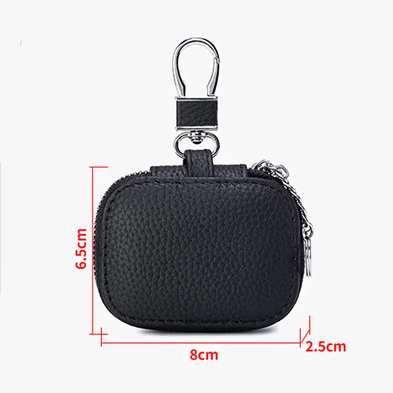 First Layer Cowhide Key Wallets Genuine Leather Waist Hanging Key Case Mini Bluetooth Headset Protective Cover Keychain Bag