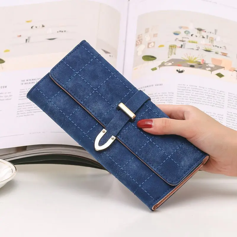 Women Long Plaid Matte Wallet Ladies Coin Purse Large Capacity Phone Pocket Retro Style Multiple Card Holder Female Hasp Clutch