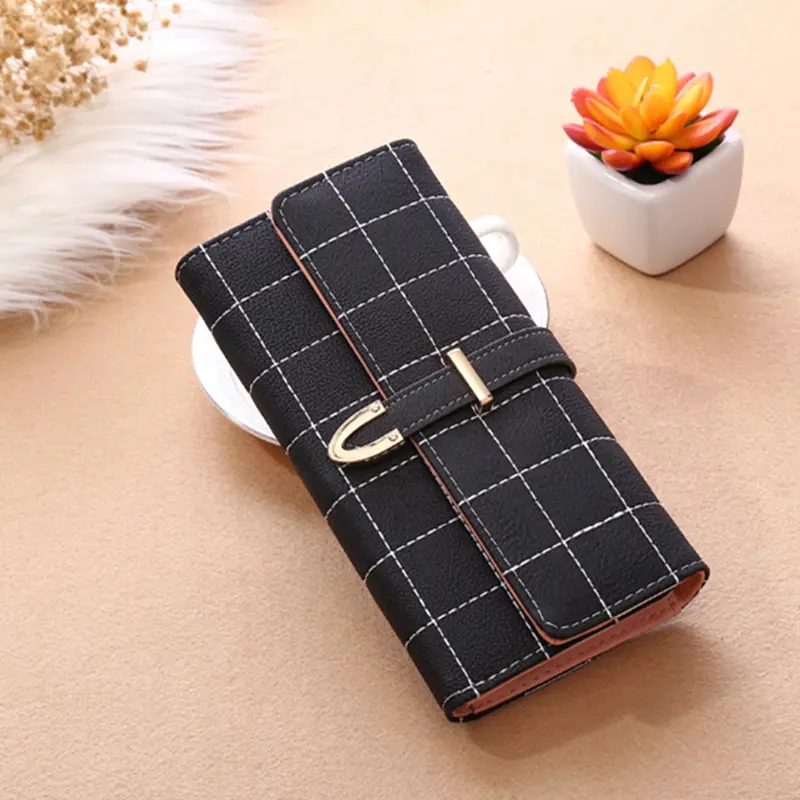 Women Long Plaid Matte Wallet Ladies Coin Purse Large Capacity Phone Pocket Retro Style Multiple Card Holder Female Hasp Clutch
